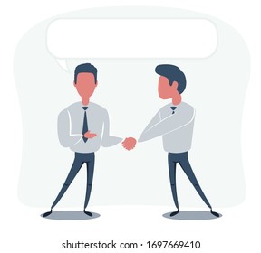 Business partners shaking hands as a symbol of unity. With Speech Bubble. Vector flat design illustration.