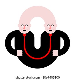 Business partners. Siamese twins. Fused people. Vector illustration
