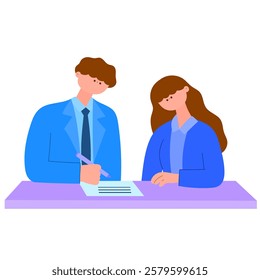 Business partners signing a contract, professional agreement, corporate deal, paperwork, teamwork, collaboration, flat vector illustration