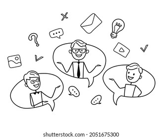 Business partners taking part in business meeting, negotiation, brainstorming, talking to each other. Online learning. Video conference. A remote employee communicates via the Internet. Telecommuting 