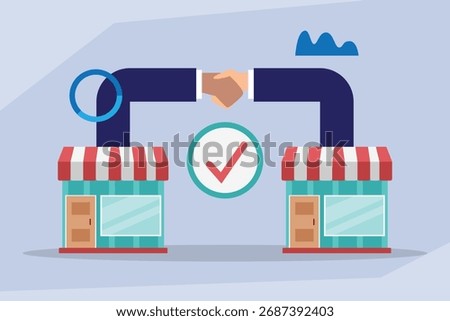Business Partnership and Agreement Between Two Companies or Stores 2d flat vector illustration