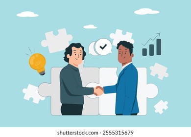 Business partnership concept illustration. Two people shaking hands, representing business partnership and collaboration.