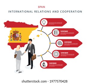 Business partnership concept with map of Spain. Infographic template options and icons. Vector.
