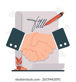 Business partnership concept showing agreement, handshake, profit sharing, and successful collaboration between partners in modern flat design