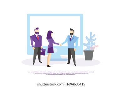 Vector de Concepto de Sociedad Empresarial. Trabajo en equipo, Concepto de acuerdo de apretón de manos de hombres de negocios 