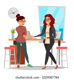 Business Partnership Concept Vector. Two Business Woman. Firmly Shaking Hands. Agreement Sign. Isolated Flat Cartoon Illustration