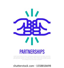 Business partnership, cooperation, agreement symbol. Thin line icon of fist bump. Vector illustration.
