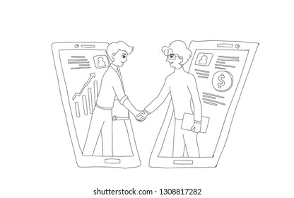 Business partnership design of vector. Doodle art style.