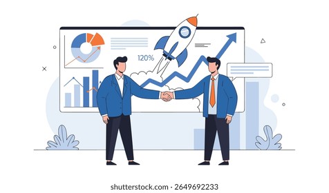 Estratégia de crescimento da parceria de negócios investimento financeiro lançando sucesso da empresa start-up atingindo metas visão de trabalho em equipe de esforço colaborativo