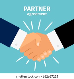 Business partnership handshake vector illustration. Deal sign or businessmen robust agreement people hands shaking