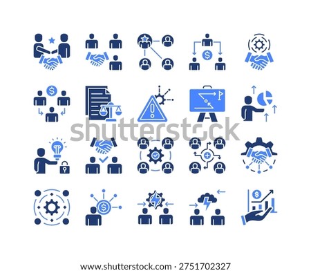 Business Partnership Icon Collection, featuring Partnership, Alliance, Cooperative, Collaboration, Strategy, Investment, Equity, Synergy, Profit Sharing.