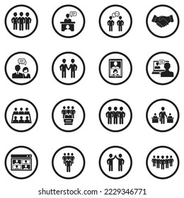 Business Partnership Icons. Black Flat Design In Circle. Vector Illustration.