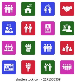 Business Partnership Icons. White Flat Collection In Square. Vector Illustration.