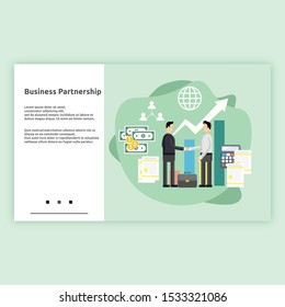 Business Partnership. Landing Page illustration flat design concept for business, business online, startup, ecommerce and much more