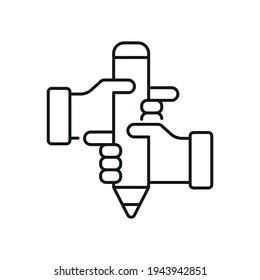 Business partnership linear icon. Synergy, teamwork, collaboration, research, meeting. Thin line customizable illustration. Vector isolated outline drawing. Editable stroke