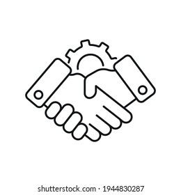 Business partnership linear icon. Synergy, teamwork, collaboration, research, meeting. Thin line customizable illustration. Vector isolated outline drawing. Editable stroke