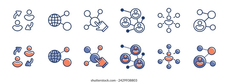 business partnership network icon set company global social connection molecular symbol vector illustration marketing net group link signs design for web and app