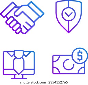 Business partnership pixel perfect gradient linear vector icons set. Safe commercial deal. Company profit. Thin line contour symbol designs bundle. Isolated outline illustrations collection