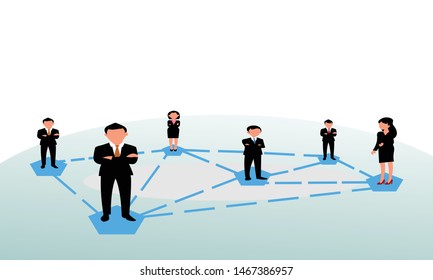 Business partnership relation concept idea with tiny people character. team working partner together template for web landing page, banner, presentation, mockup, social media. Vector illustration