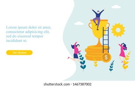 Business partnership relation concept idea with tiny people character. team working partner together template for web landing page, banner, presentation, mockup, social media. Vector illustration