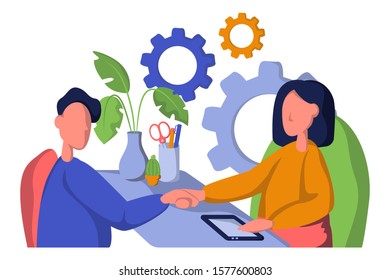 Business Partnership Set Vector. Business Man And Woman. Casual Handshaking. Connection.