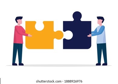 business partnership and solution concept. Businessman combine puzzle pieces. teamwork connection. vector illustration in flat style modern design. 