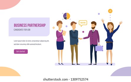 Business partnership, successful interview, selection of candidate for job, resume. Recruitment hr, human resource, for hiring. Head hunting on candidates, collaboration teamwork. Vector illustration.