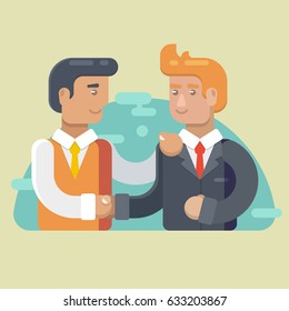 Business Partnership. Two Businessmen Handshaking. Vector flat illustration
