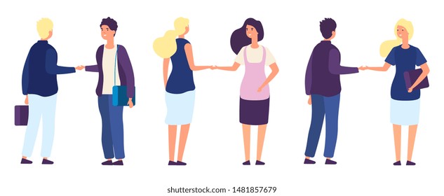 Business partnership. Vector businessmen and businesswomen shake hands