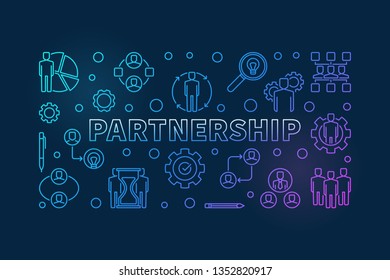 Business Partnership vector concept colored outline illustration or banner on dark background