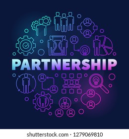 Business Partnership vector concept round colorful outline illustration on dark background