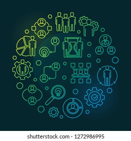 Business Partnerships vector round colored linear illustration on dark background