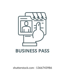 Business pass in hand line icon, vector. Business pass in hand outline sign, concept symbol, flat illustration