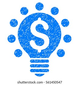 Business Patent Bulb grainy textured icon for overlay watermark stamps. Flat symbol with unclean texture. Dotted vector blue ink rubber seal stamp with grunge design on a white background.