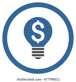 Business Patent Bulb rounded icon. Vector illustration style is flat iconic bicolor symbol, cobalt and gray colors, white background.