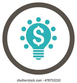 Business Patent Bulb vector bicolor rounded icon. Image style is a flat icon symbol inside a circle, grey and cyan colors, white background.