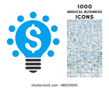 Business Patent Bulb vector bicolor icon with 1000 medical business icons. Set style is flat pictograms, blue and gray colors, white background.