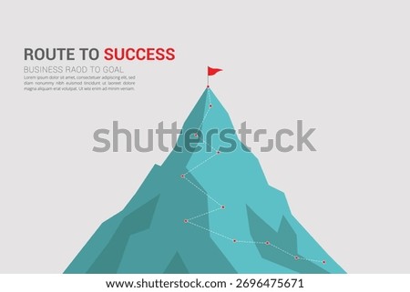 Business path is on the way to concept of success Mountain climbing with red flag on peak, business and goals concept of goal, mission, vision, career path.