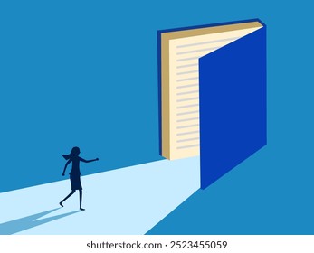 business paths. Businesswoman on the road with a book 