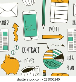 Business pattern with cute doodle set. Used for wallpaper, pattern fills, web page background,surface textures.