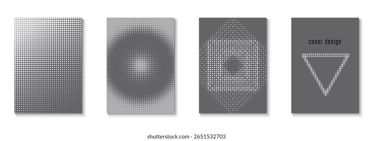 Business Pattern Set. Black Halftone Poster. Brand Texture. Music Grey And White  Flyer. Modern Shapes In Tech Layout. Linear Shapes For Brand Folder. Greyscale Business Pattern