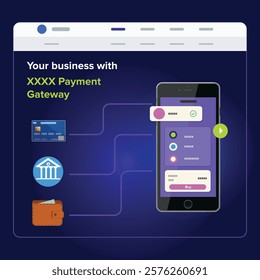 Business Payment Gateway, Mobile banking app and payment by credit card. Online pay and electronic bill payment