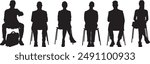 Business peiple sitting on conference or other meeting silhouette. Students sitting on the chairs vector illustration