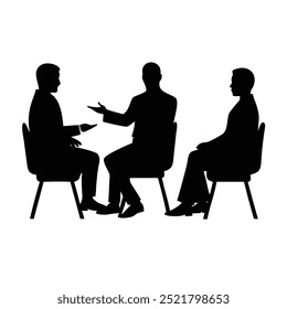 Business peiple sitting on conference or other meeting silhouette. Students sitting on the chairs vector illustration
