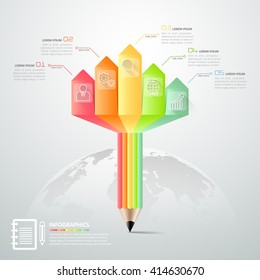 Business pencil Infographics step option. Vector illustration. can be used for workflow layout, banner, diagram, number options, step up options, web design.