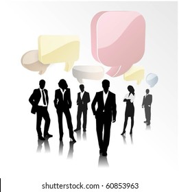 business people with 3d bubble speech