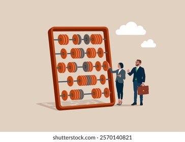 Business people with abacus for calculations. Accounting operations. Concept of financial management, optimization, duty, financial accounting. Flat vector illustration