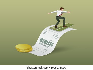 Business people act like surfing He stepped on the Kedid card He To represent a financial transaction with a bank account,vector business concept design