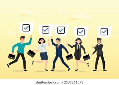 Business people agree with checklist symbol in team meeting, team agreement, meeting or brainstorming for collaboration, agree to work together, finish team to do list or appointment tasks concept