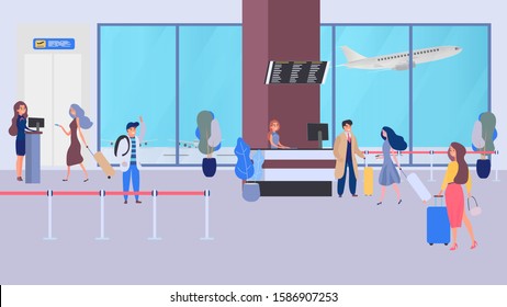 Business people in airport terminal, security check, checkpoint, security, security gate, airport security, business travel vector illustration